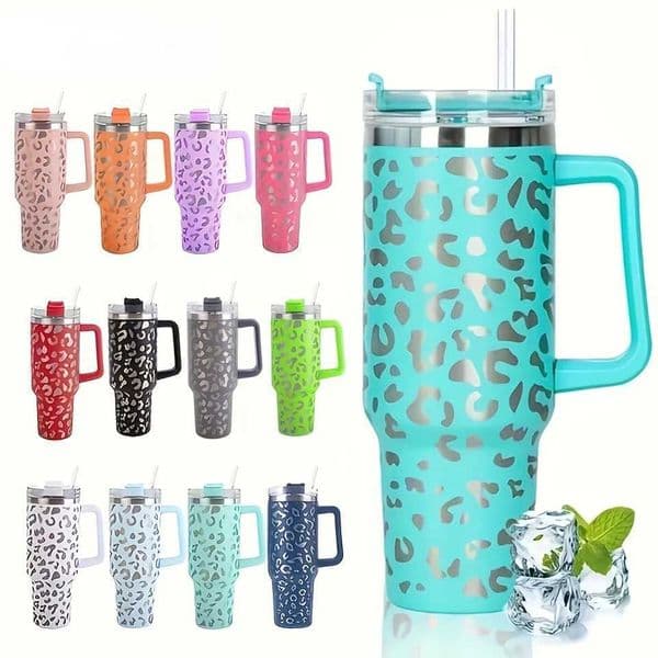 1 Leopard Print vacuum valve flap 40oz portable large capacity hot water bottle stainless steel leak proof hot and humid M241121