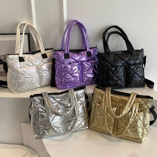 purple womens apron bag winter cotton space handbag shoulder bag womens messenger handbag 241121