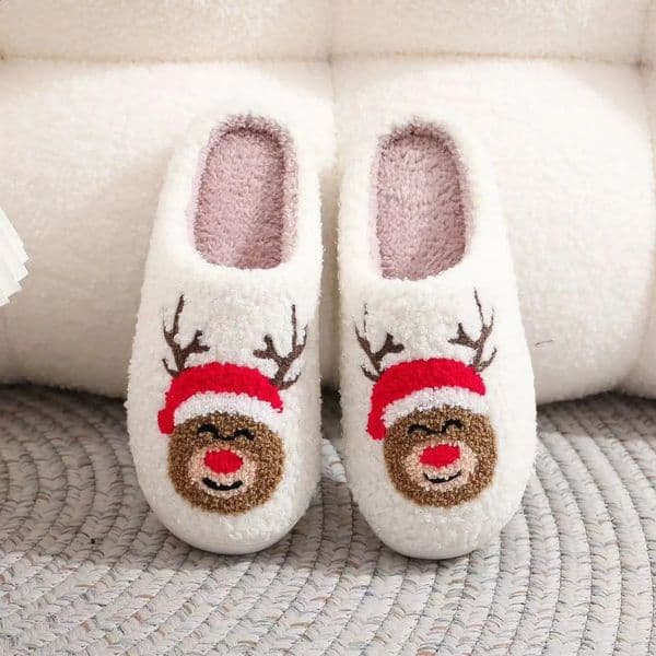 2024 Christmas reindeer slider mens and womens lightweight home fluffy cotton shoes Ins Christmas gift shoes 241121