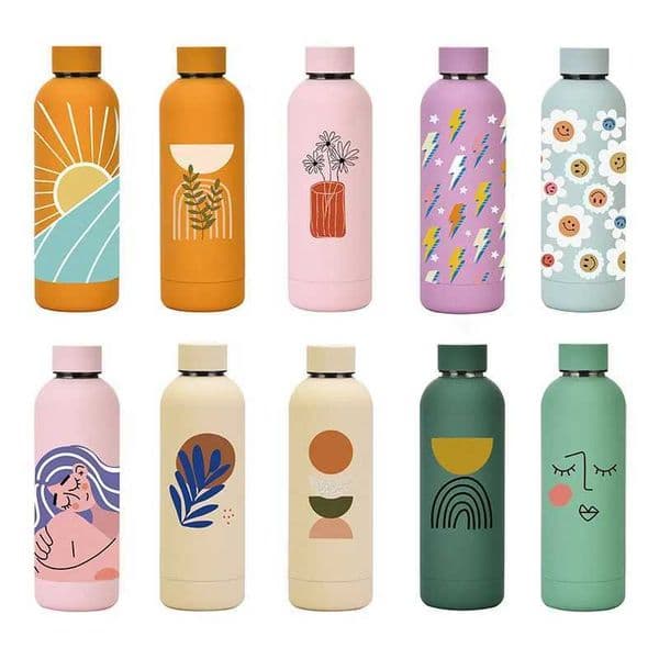 New abstract cartoon hot water bottle double wall stainless steel vacuum foil Insulated hot water bottle travel portable S cup M241121