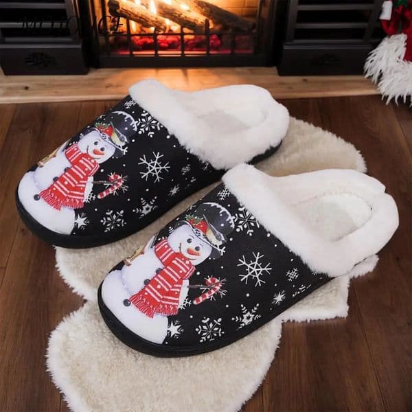Christmas snowman slider flat slider comfortable fluffy snowman slider anti slip cute mens fur slider 241121