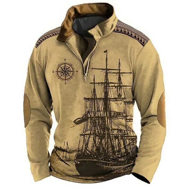 Navigation Adventure Fashion Retro Mens Casual Half Zipper Long Sleeve Sweater Autumn Street Trend Stand up Collar Top X241120