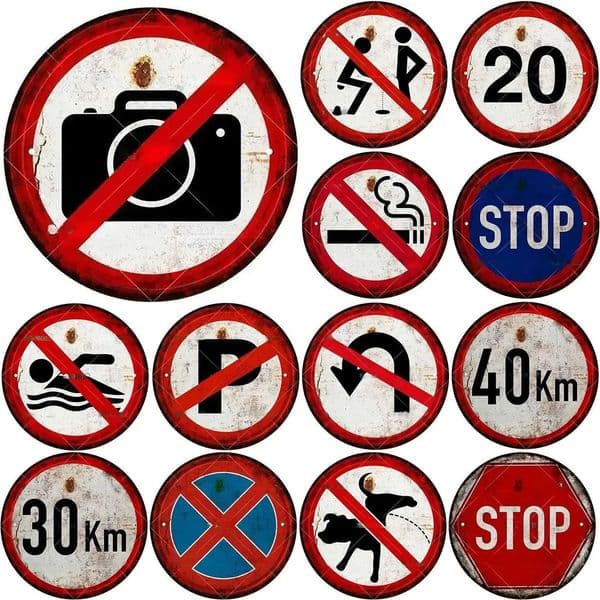 Warning Round Retro Metal Tin Signs Stop Nostalgic Iron Painting Novelty For Cafe Bar Garage Bar Kitchen Garden Wall DecorXJ241120