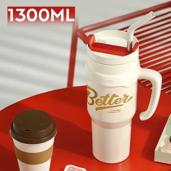 Stainless steel cup with straw and handle outdoor portable hot bottle large capacity coffee keep hot and cold M241121
