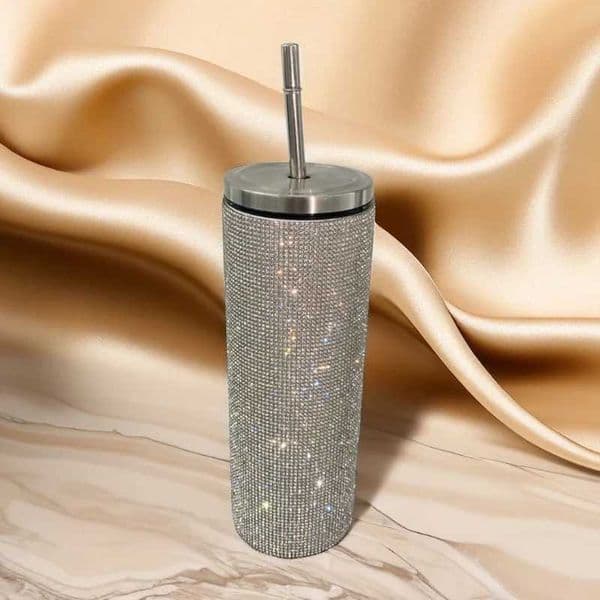 20 oz Sparkling Diamond Hot Water Bottle Coffee Cup with Straw Stainless Steel Water Bottle G Girl Warm Gift M241121