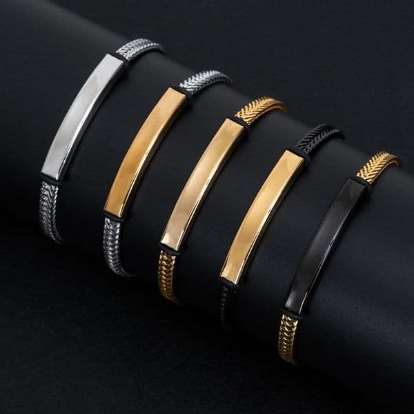 10pcs 5mm Width 21cm Length Fashion Mens Hip-Hop Punk Steel Bracelet For Men Can Be Laser Engraving Charm Bracelet 241106