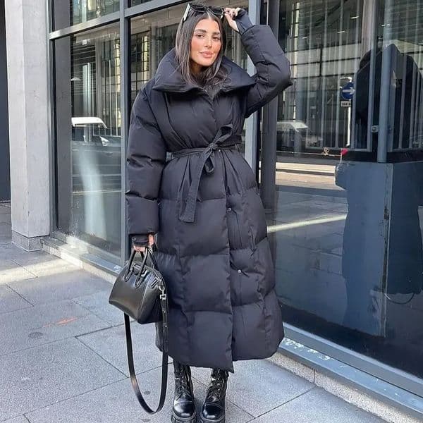 Malina Thick Loose Parkas Women Fashion Solid Covered Button Coats Elegant Tie Belt Long Cotton Jackets Female Ladies 241122