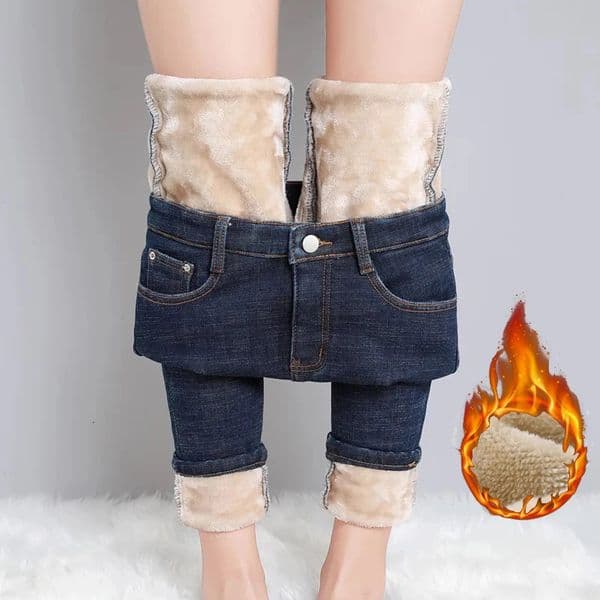 Fashion Womens Stretch High Waist Pencil Pants Casual Womens Velvet Jeans High Quality Wool Mom Jeans Thick Plush Pants 241122