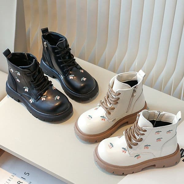 Children Short Boots for Girls 2025 Spring Autumn New Little Princess Embroidery Cherry Versatile Soft Baby Toddler Sweet Littlesprouts Kids Boots PU Sizes 26 - 36