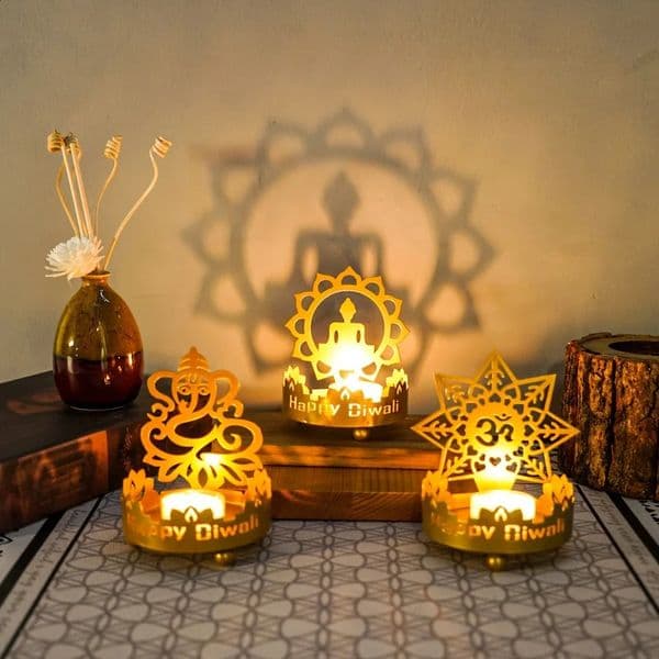 1PC Metal Buddha Statue Candle Holder Diwali Festival Decoration Fortune Peace Lamp Crafts H 241121