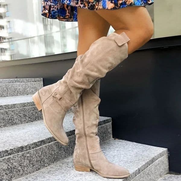 Low heel side zipper size 43 suede high womens boots retro womens boots autumn winter knee high boots 241121