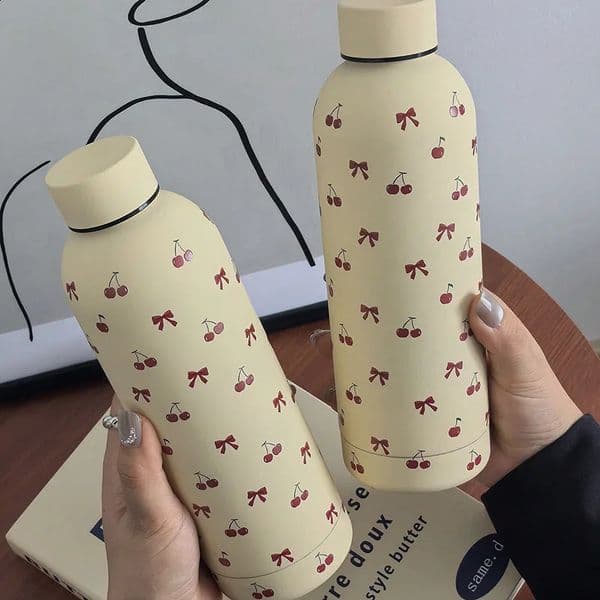 Original Cute Cherry Bow Tulip Thermo Bottle 304 Stainless Steel Insulation Water Cup Portable Small Mouth Keep Cold Tumbler 241121