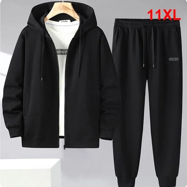 Solid Color Tracksuit Men 11XL Plus Size Suits Zippered Hoodie Sweatpants Sets Spring Autumn Jogger Pants Male Big 10XL 241122