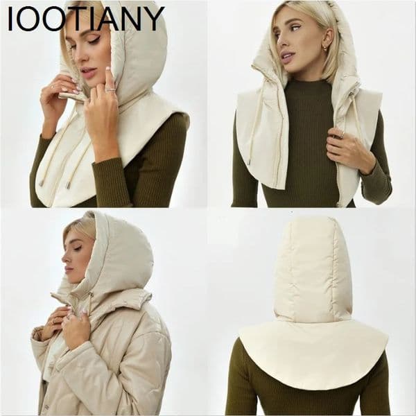 Round scarf collar zipper brushed coat womens scarf mens Balaclava hat warm short waist coat winter ultra light hooded 241122