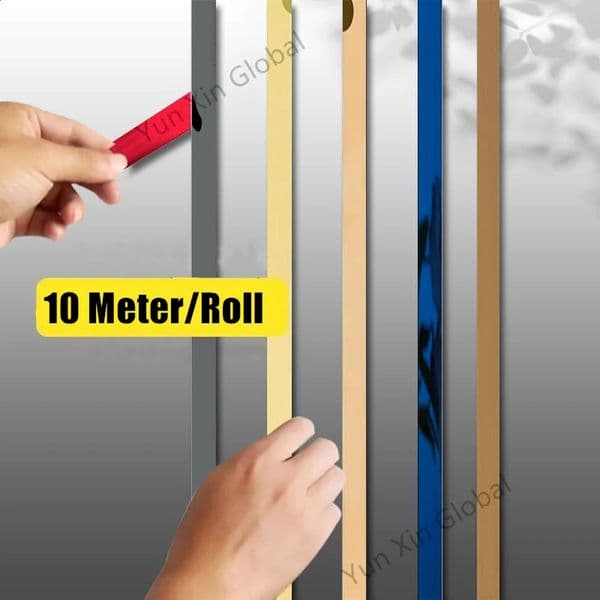 10MRoll Gold Wall Sticker Strip Stainless Steel Flat Self Adhesive Living Room Decoration Mirrors for Home Edge 241121