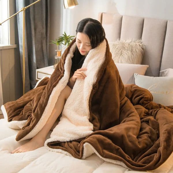Lamb Winter Bed Blankets Solid Color Fleece Throws Adult Warm Sofa Blanket Super Soft Duvet Cover y 241121