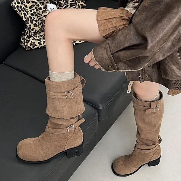British Style Knee High Thick Heeled For Women 2024 New Summer Versatile Height Increasing And Slimming Knight Boots