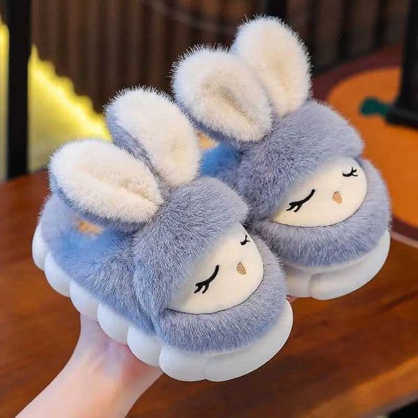 Kaii Rabbit furry slider childrens slider winter girls boys shoes rabbit ears fluffy slider children keep warm M241121