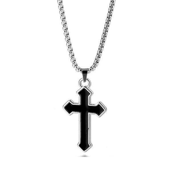1PC Stainless Steel Chain Black Cross Necklace For Women Men Vintage Punk Simple Geometric Pendant Necklace Choker Jewelry N237X241122
