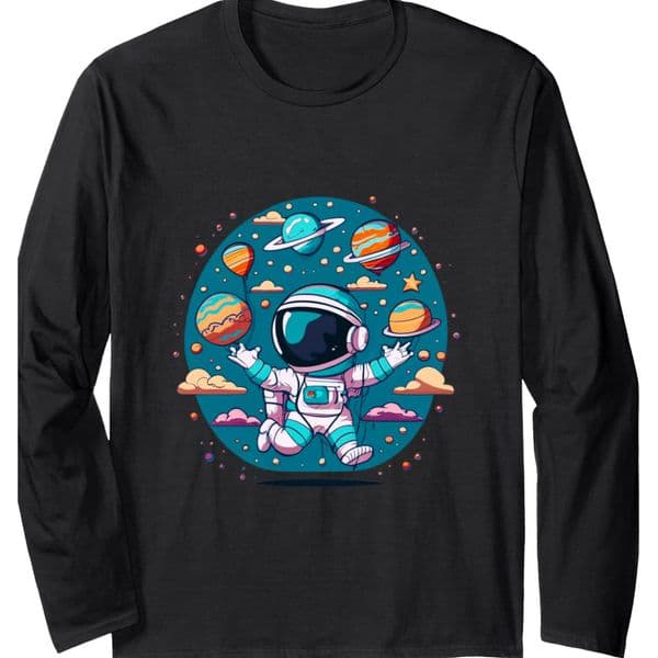 Long Sleeve Shirts for Men sweatshirt astronaut hanging planets in the air Long Sleeve T-Shirt T shirt Tee Streetwear Casual tops clothes cute