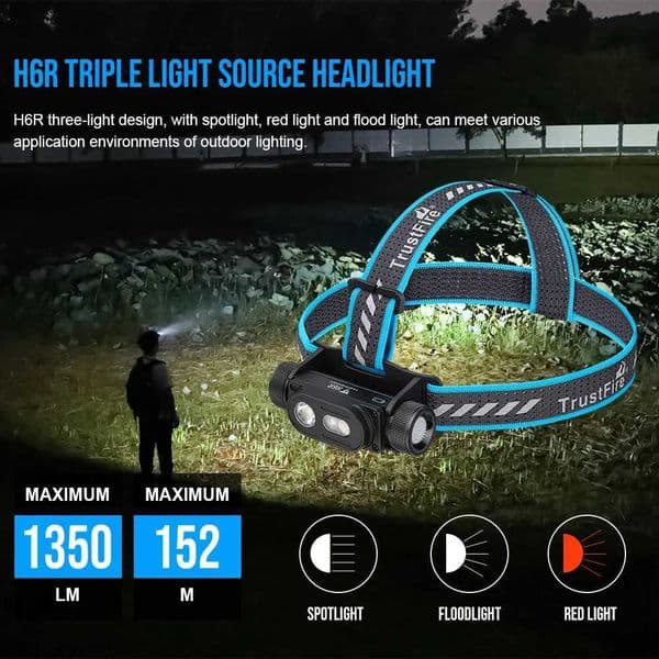 New Arrival Trustfire H6R D lamp Mtifusion Usb charging 1350LM 18650 D lamp IP68 power supply with Usb type charging Z241122