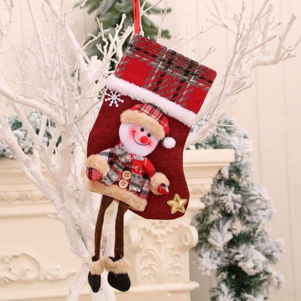 Christmas Hanging Stocking Decorations for Fireplace with Cute Santa Reindeer and Snowman Design