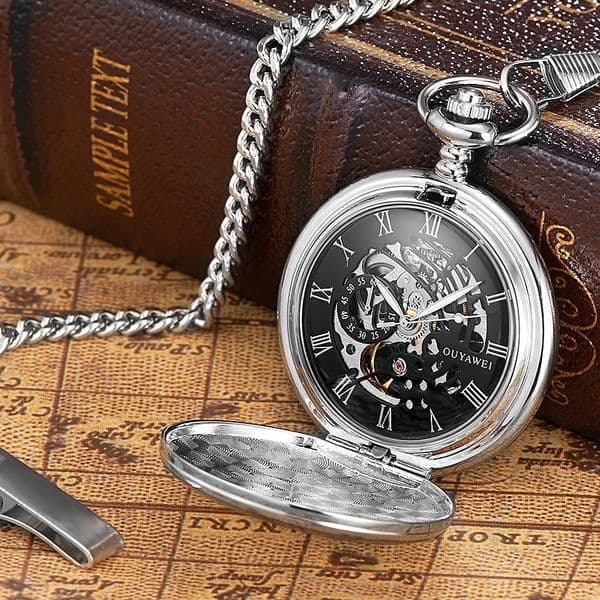 Classic Pocket Watch Mechanical Mens Steampunk Retro Stainless Steel Handwind Fob Watch Silver Gold Black Pendant Watch 241122