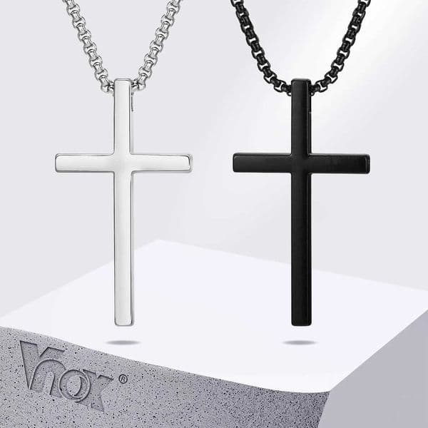 Vnox Unisex Plain Cross Necklaces Men Women Stainless Steel Religious Faith Cross Pendant NecklaceSimple Cross with Box ChainX241122