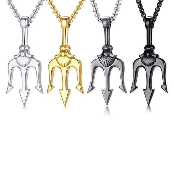 Stainless Steel Filled Poseidon Trident Necklace Neptune Pendant Greek Vantage Silver Color Men JewelryXJ241123