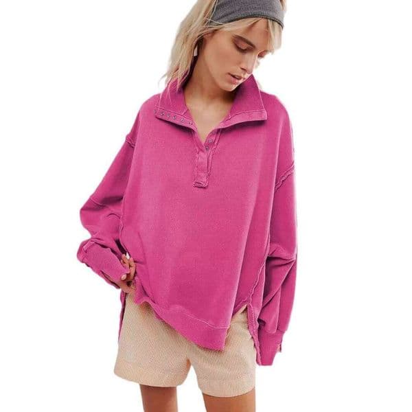 Decorative e Design Sense Top Split Lantern Sleeve Polo Neck Sweater Coat Women's Spring and Autumn
