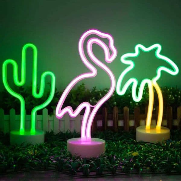 Neon Sign LED Neon Lights USB/Battery Power Neon-Lamp Christmas Table Kids Bedroom Home Decor Flamingo Cactus Lamp Decoration Z241123