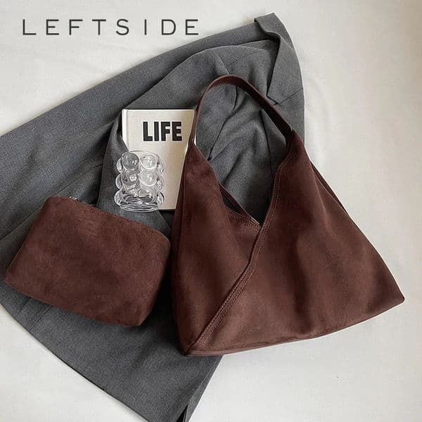 LEFTSIDE Retro 2-piece/Set Artificial Suede Womens Underwear Bag Winter Y2K Womens Fashion Stray Bag Womens Shoulder Bag Handbag 241122