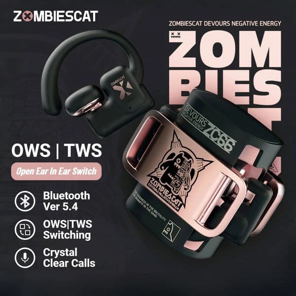 Zombiesat B9 OWS TWS Wireless Earphones Open/In Ear Dual Function Bluetooth 5.4 Earphones with Microphone Stereo HD Call Earphones 241125