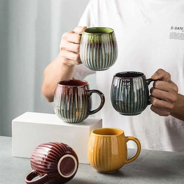 480ml Creative Japanese style Kiln Glaze Coffee Mug Office Household Gradient Retro Ceramic Cup Breakfast Milk Cups Water Cup Y211123