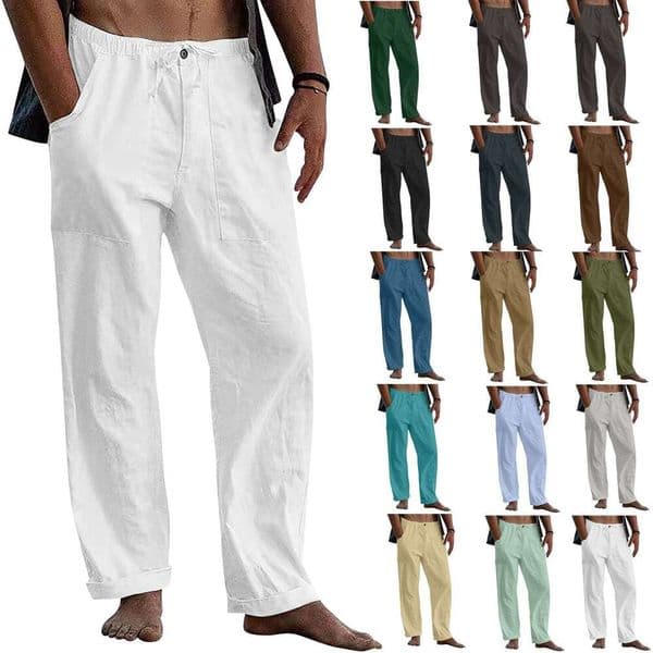 Men's En Pants Yoga Beach Loose Casual Summer Waist Drawstring With Pocket B4