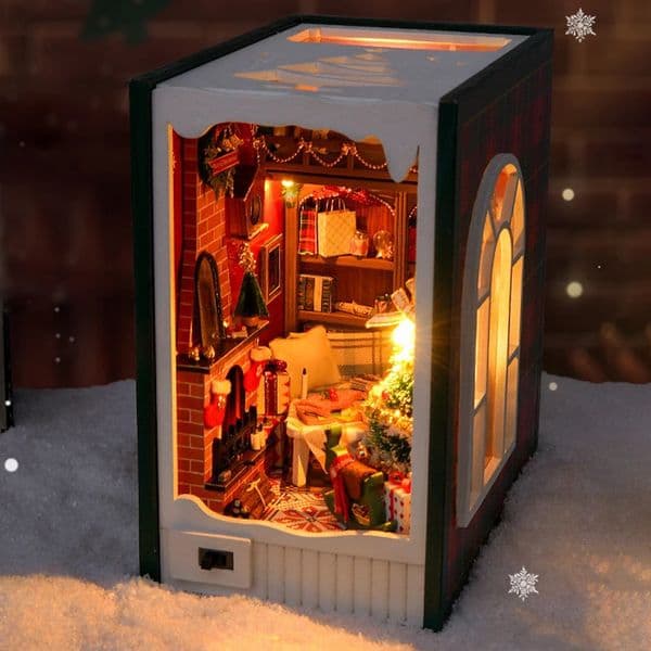 Christmas DIY Woody Books Nook Shelf Insertion Mini Kit Bookshelf Home Decoration Adult Christmas Handmade Gifts 241125