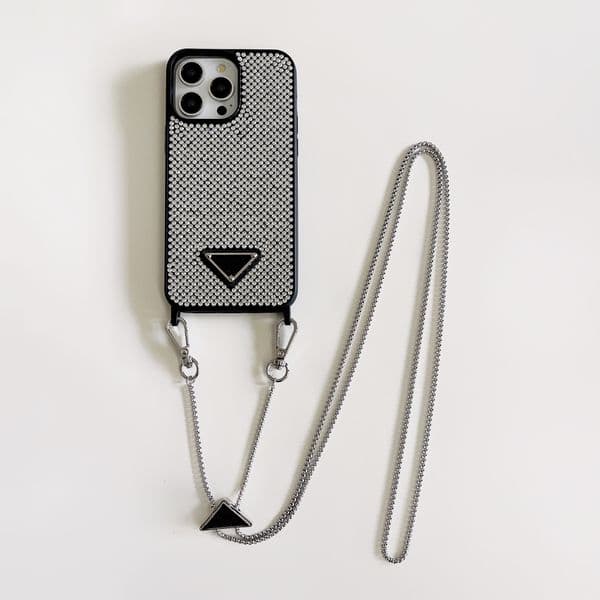 Luxury Glitter Phone Case Designer iPhone Case For iPhone 15 Pro Max 13 Pro 14 Pro Max Case PP Official Bling Shiney Rhine Stone Sequin Adjustable Chain Crossbody Case