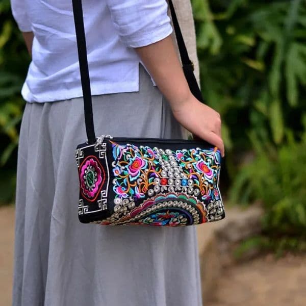 Designer New Ethnic Style Embroidery Bag Three Zipper Double Sided Women Shoulder Bag Crossbody Bag Handbags for Women