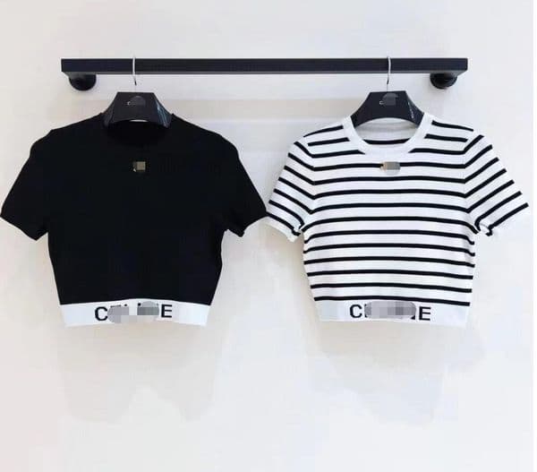 2024 summer designer Stripes t shirt women Cropped Top short sleeve T Shirts Women Knits Tee Knitted Sport Top Tank Tops Woman Vest Tees tshirts Z260515