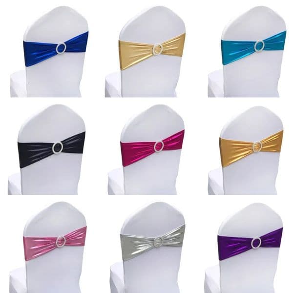 10/50/100 pieces of spandex elastic chair waistband with buckle used for wedding banquet party decoration metal gold and silver chair bow 241125