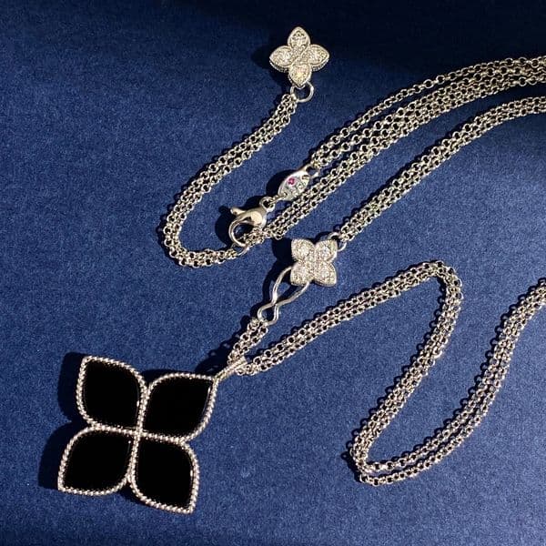 Ladies long necklace brass material electroplated gold plated 18K four petals mother of pearl diamond official reproductions brand designer with box 004