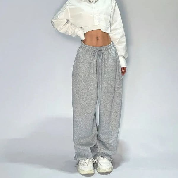 Casual and Comfy Grey Sweatpants for Women with Starchy Waist Loose Fit Parachute Pants 241121Z