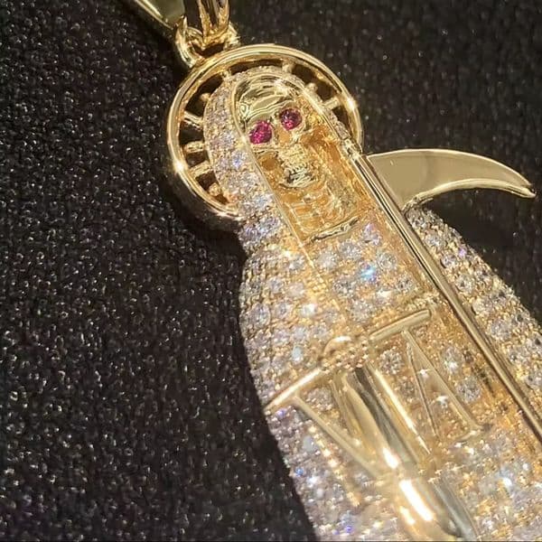Moissanite necklace Hip-Hop Gold Chain for Men: Elevate Your Look with Fine Jewelry Death Pendant
