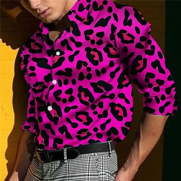 Leopard Print Casual Mens Shirts Daily Outings and Weekends Autumn Winter Lapel Long Sleeve 240412