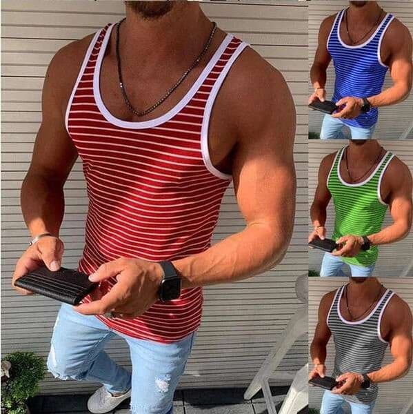 Men's Underwear, European And American Running Vest, I-Shaped Fiess Stripe, Casual