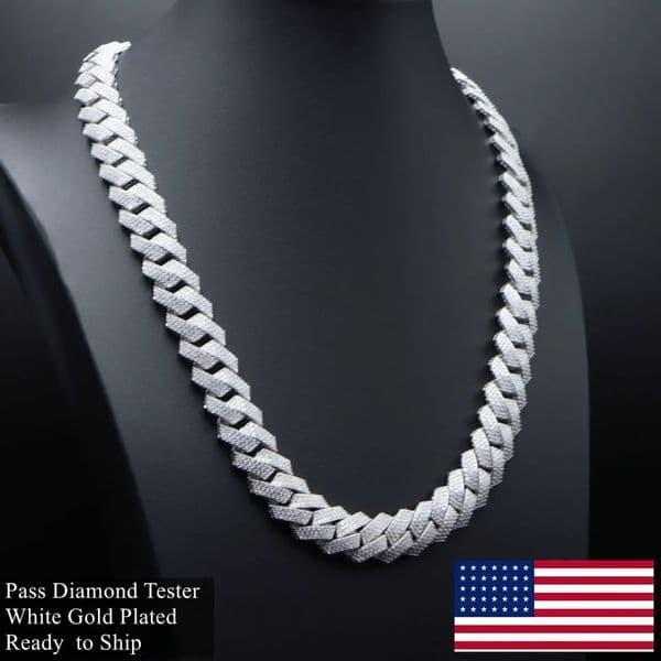 20 inch sterling silver set with ice out diamonds hip-hop Cuban chain Miami necklace 241125