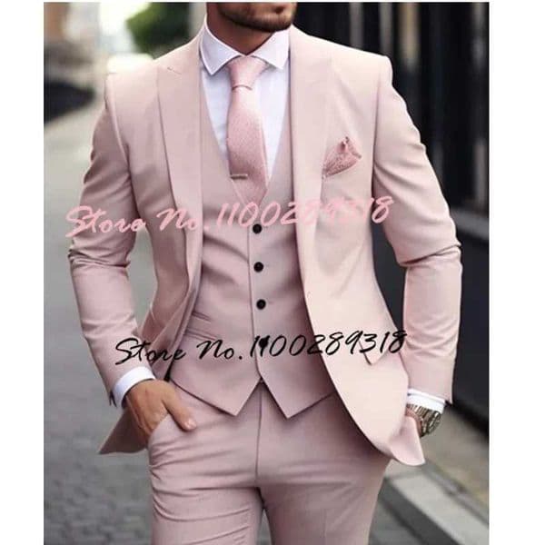Pink Luxury Mens Terno Formal Outfits 3-Piece Jacket Pants Vest Ultra Thin Set Luxury Clothing Mens Formal Occasion Terno X241126
