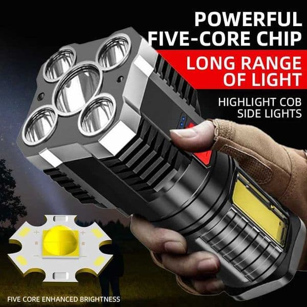 5LED High Power Led Flashlights Rechargeable Camping Spotlight with Side Light 3 Lighting Modes for Camping Adventure Outdoor Z241126