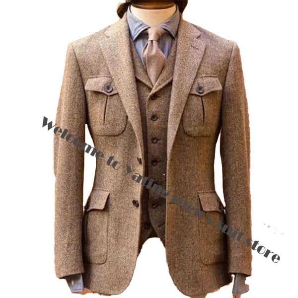 Mens 3-piece pants vest jacket with herringbone pattern business formal jacket handsome mens clothing X241126