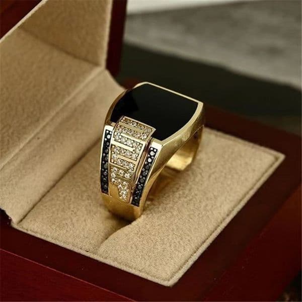 HipHop Crystal for Men Cool Copper Diamond Finger Ring 18K Gold Silver Punk Rock Black White Enamel Men's Rings Generous Design Male Jewelry Gift